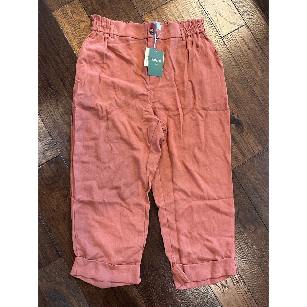 Halara High Waisted Paperbag Waist Capri Pants Coral Terracotta Large NEW